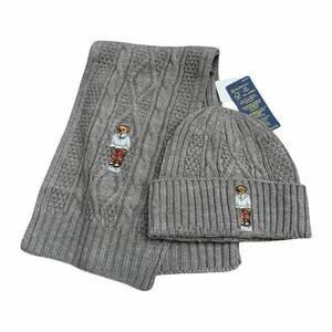 Polo Ralph Lauren Unisex Pony Cashmere Cable Knit Scarf and Beanie Gift Set NEW